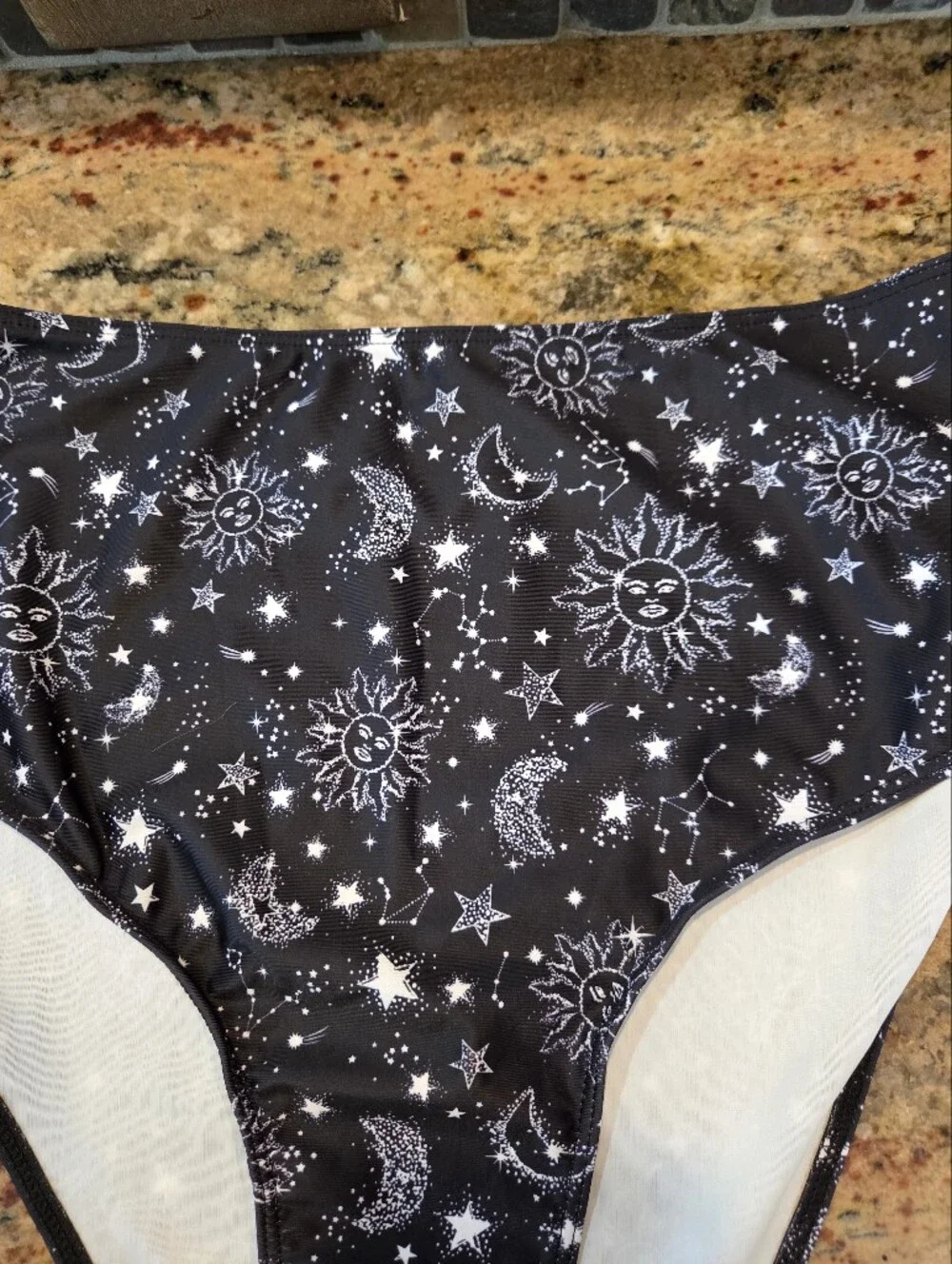 Shein Women's Size 1XL Black High Rise Bikini Swim Bottom New Moon Sun Celestial